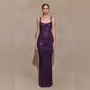 MESHKI Jasmyn Hot Fix Maxi Dress With Mesh Back - Purple